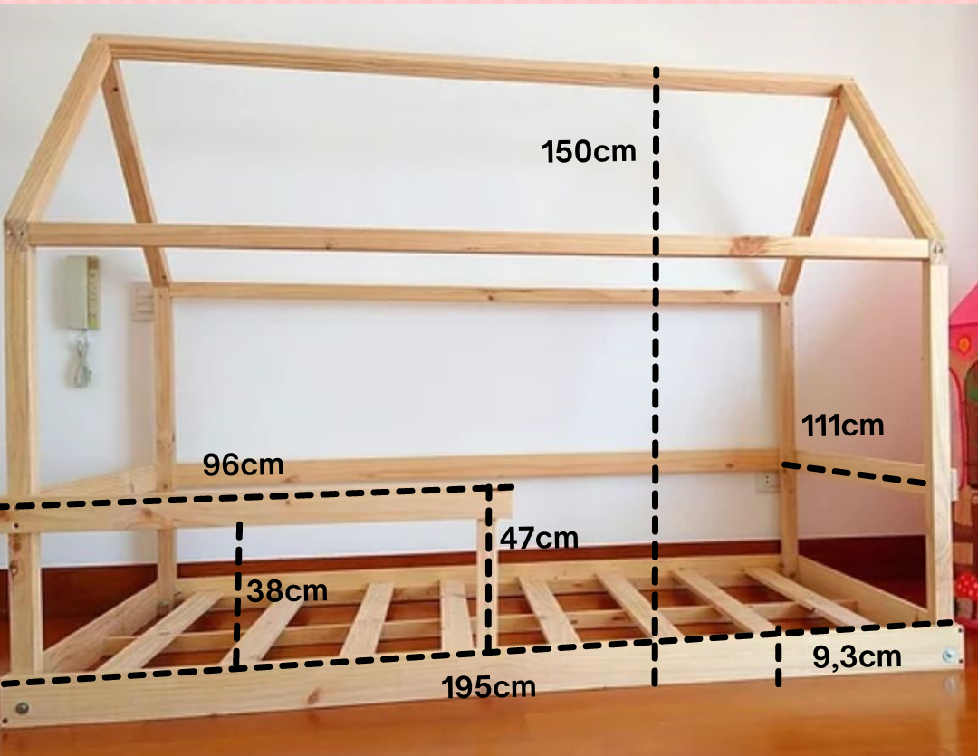 camita Montessori Mariana tipo casita plaza y media con medidas