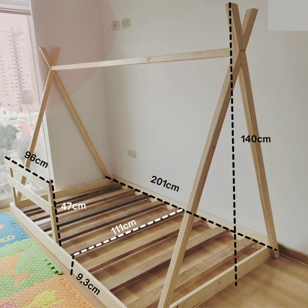 Cama Tippy tamaño plaza y media, cómoda y segura para el descanso del niño