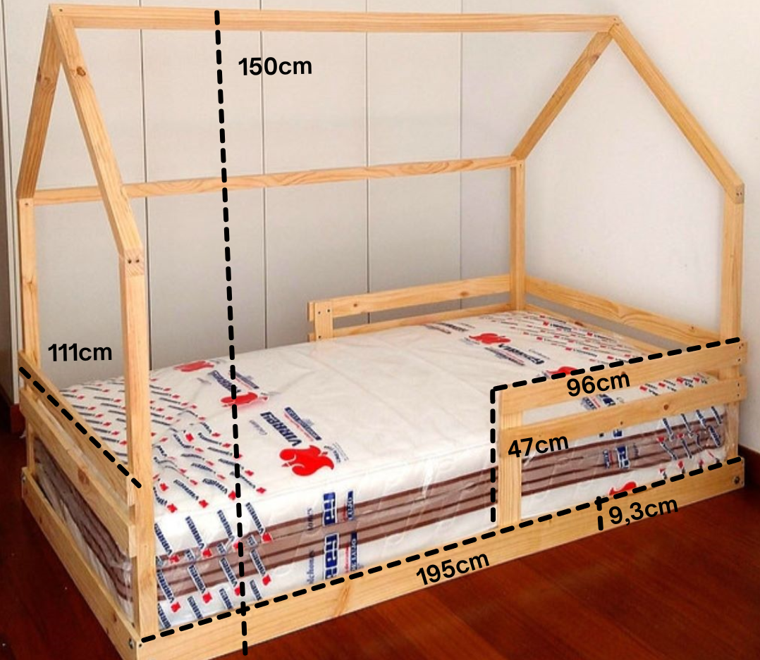 Cama Sara tamaño plaza y media, diseño de casita para descanso y juego