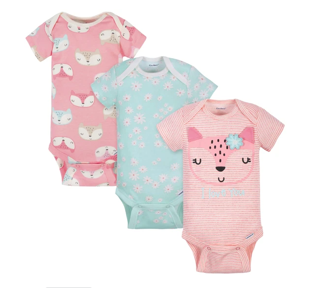 Pack de 3 bodies de manga corta con diseño de Fox, Talla 3M