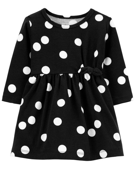 Vestido de punto diseño de lunares, talla 9M