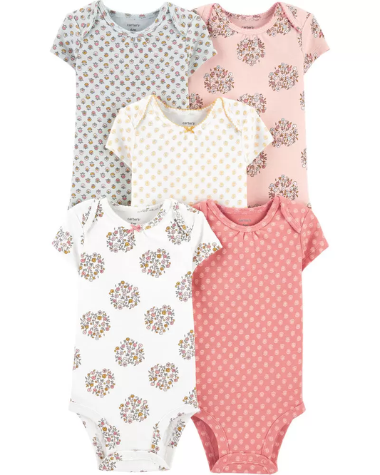 Pack de 5 bodies originales con diseños florales, Talla 9M