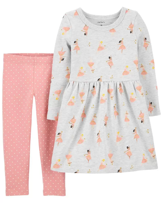 Conjunto de leggins y vestido de bailarina de 2 piezas, Tallas 3T y 4T