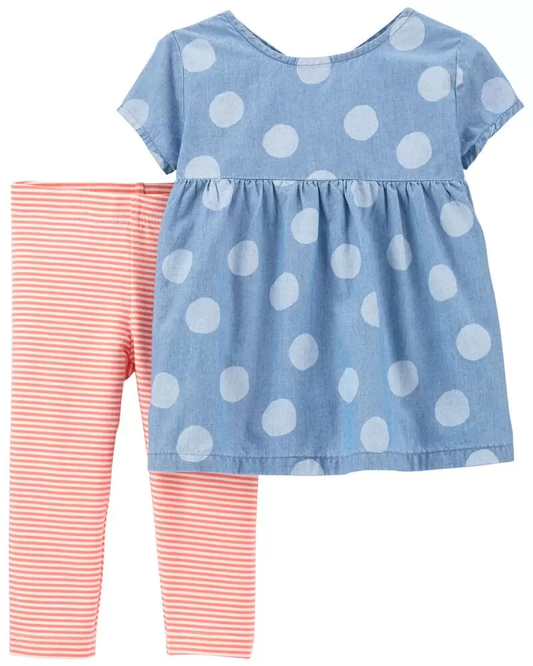 Conjunto de leggins  y top de cambray de 2 piezas, Tallas  3T y 4T