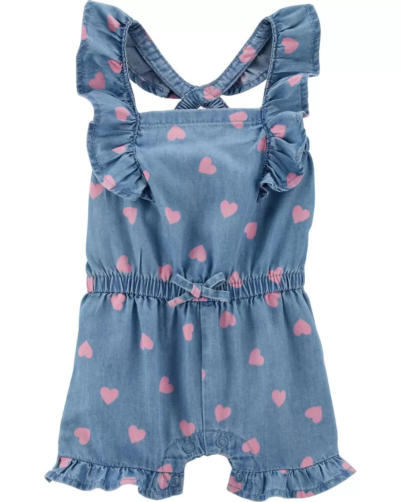 Romper de mezclilla con corazones, Talla 24M.