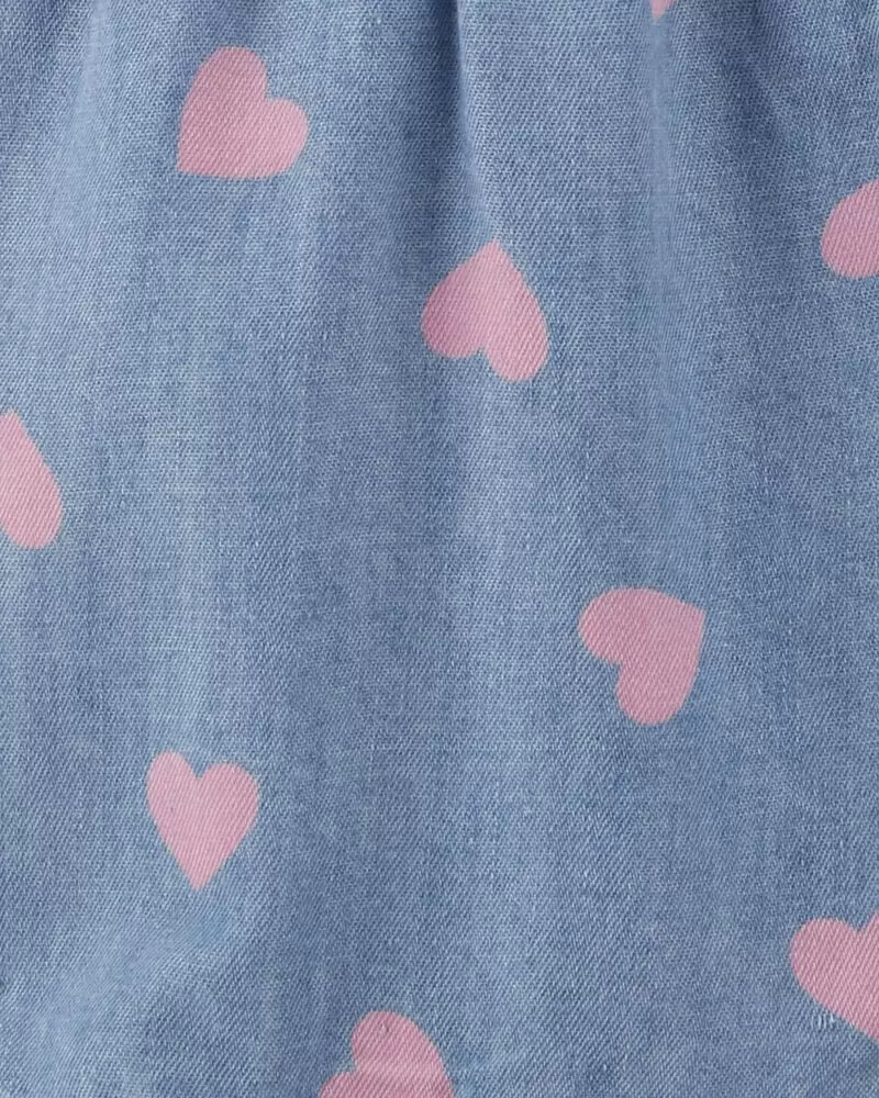 Romper de mezclilla con corazones, Talla 24M.