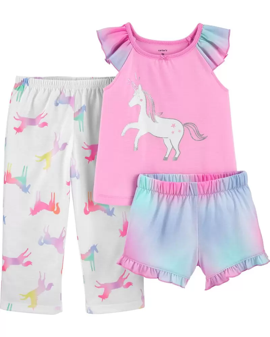Pijamas holgados de 3 piezas "Unicornio", talla 2T.