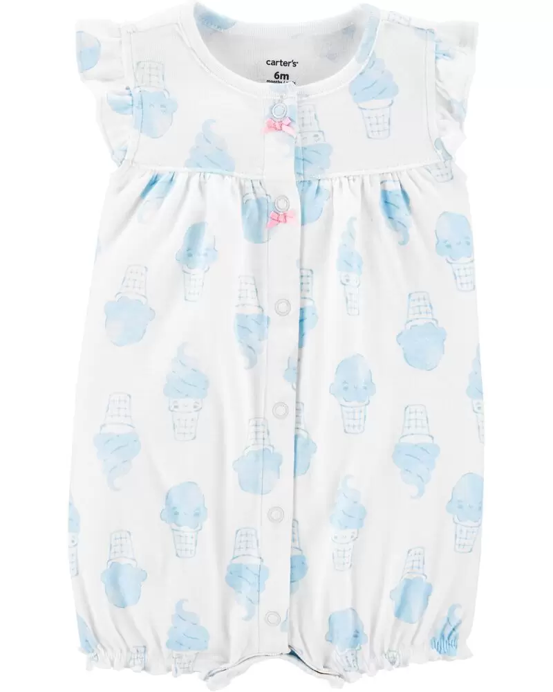 Mameluco con broche estampado de helados, Talla 12M.