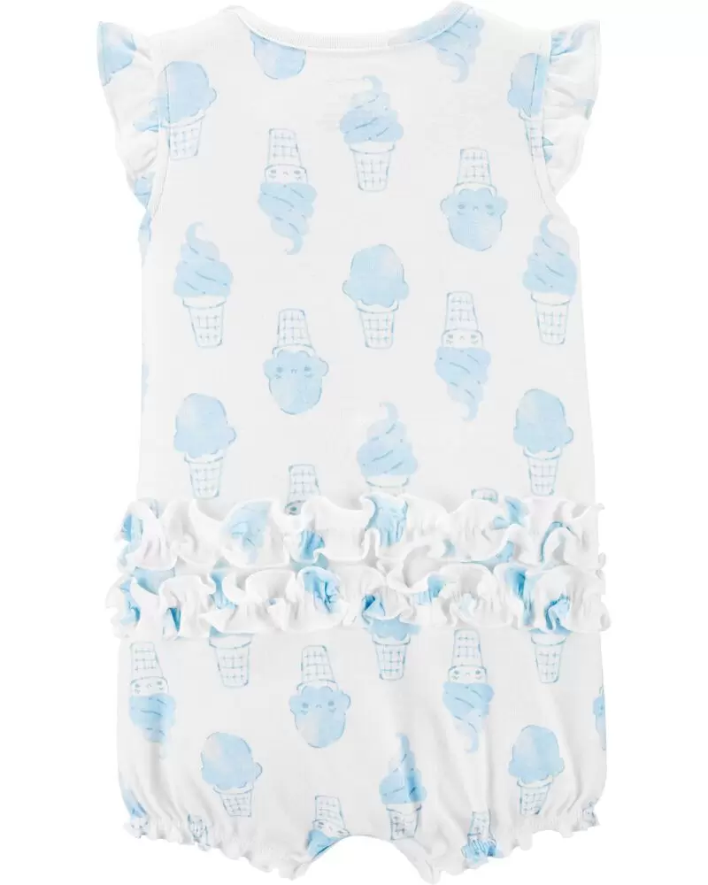 Mameluco con broche estampado de helados, Talla 12M.