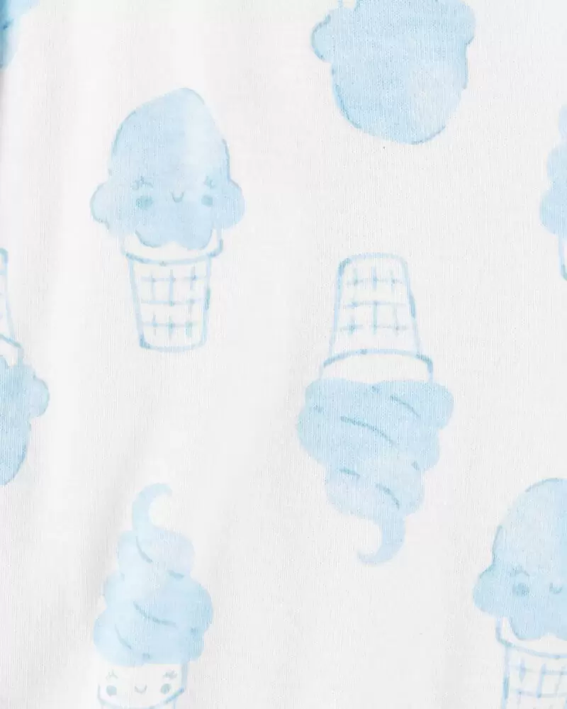 Mameluco con broche estampado de helados, Talla 12M.