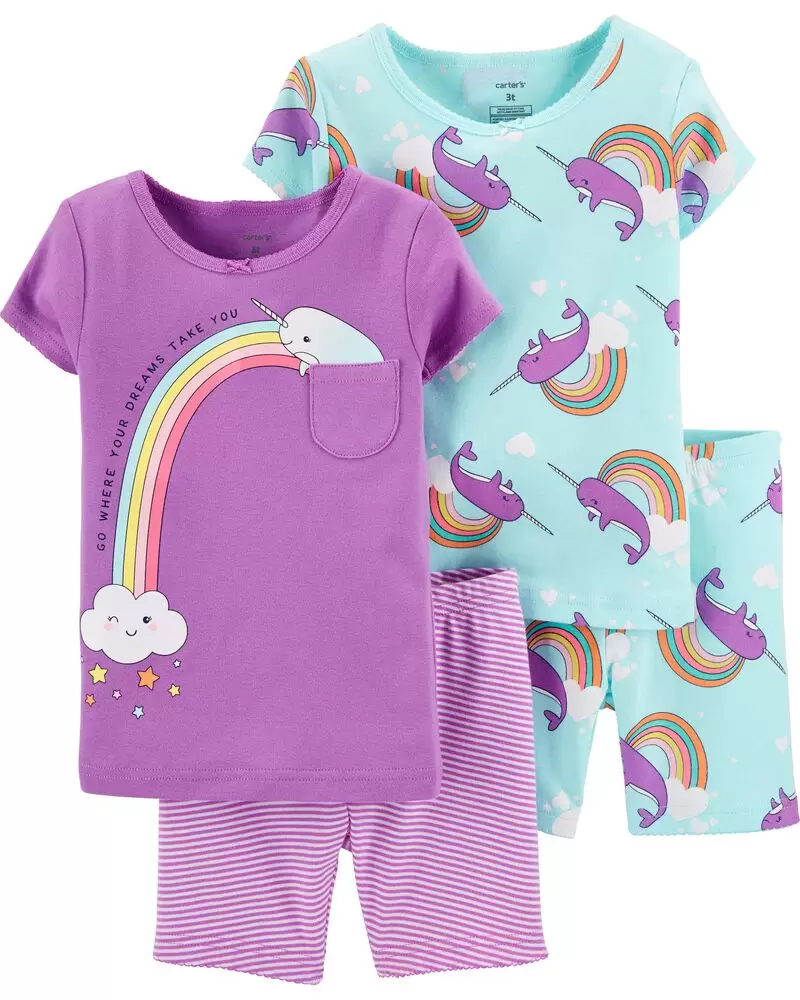 Pijama de Nerval 100% algodón ceñido, 4 piezas, Talla 2T.
