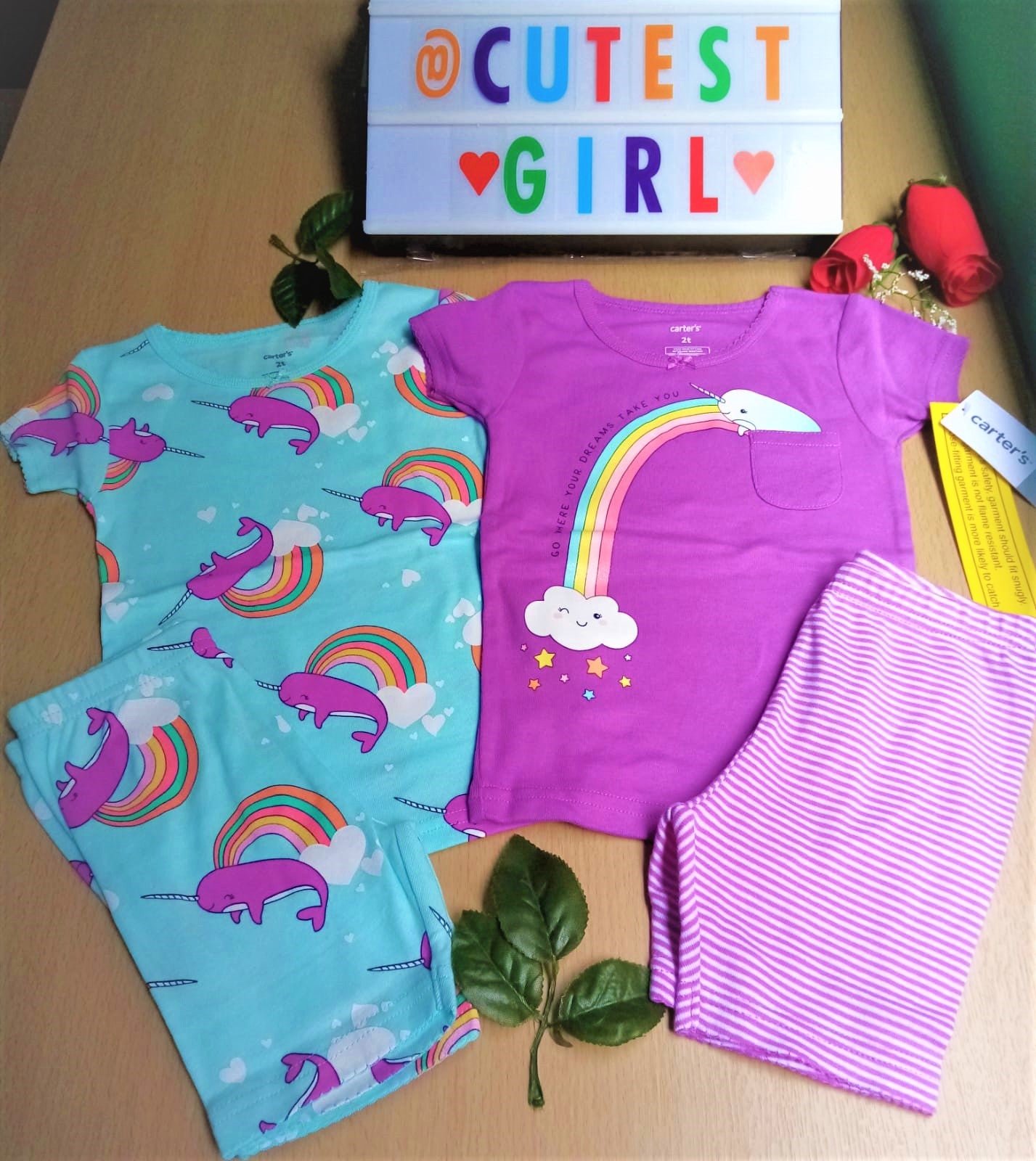 Pijama de Nerval 100% algodón ceñido, 4 piezas, Talla 2T.
