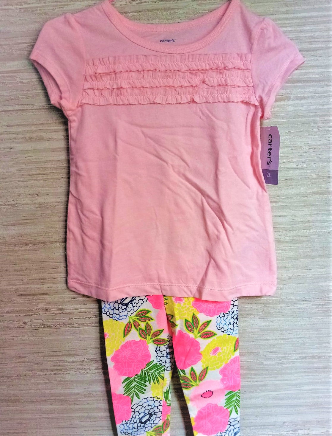 Conjunto floral de leggings y camiseta de jersey fruncido de 2 piezas, Tallas 2T.