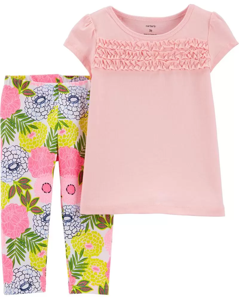 Conjunto floral de leggings y camiseta de jersey fruncido de 2 piezas, Tallas 2T.