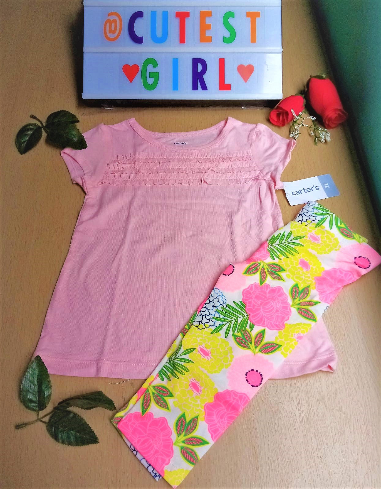 Conjunto floral de leggings y camiseta de jersey fruncido de 2 piezas, Tallas 2T.