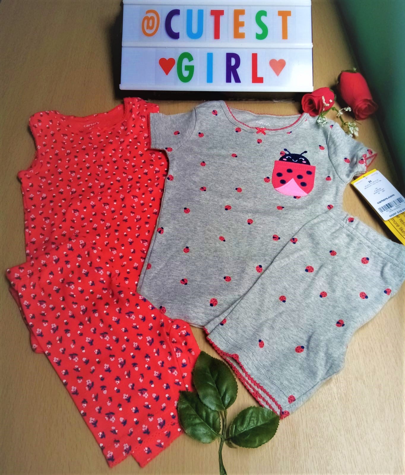 Pijama "Mariquita" 100% algodón ceñido, 4 piezas. Talla 2T.