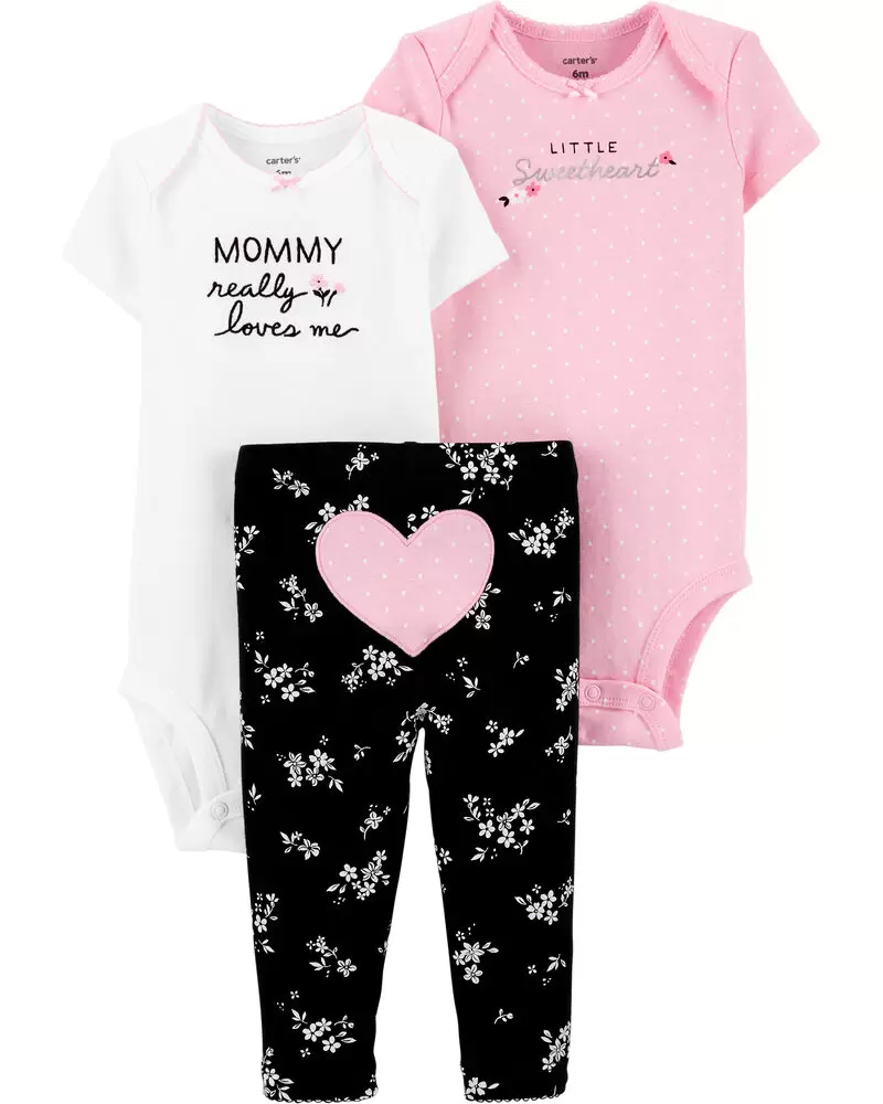 Conjunto de pantalón de 3 piezas - Corazón, Talla 9M.