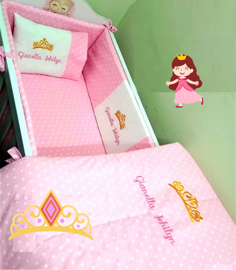 Set Completo de cuna personalizado:  Sábanas + Edredón + Protector Simple para Cuna Estándar, Cuna colecho y Cuna Corral