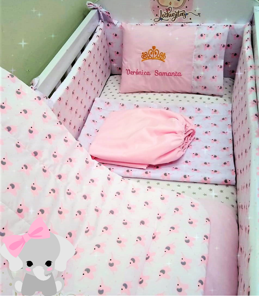 Set Completo de cuna personalizado:  Sábanas + Edredón + Protector Simple para Cuna Estándar, Cuna colecho y Cuna Corral