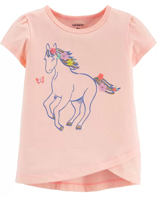 Camiseta de jersey de tulipán con purpurina, Talla 3T.