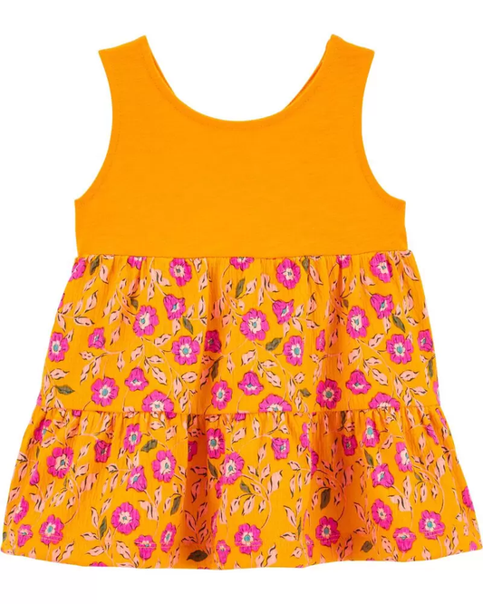 Camiseta sin mangas de jersey arrugada con estampado floral, Talla 3T.