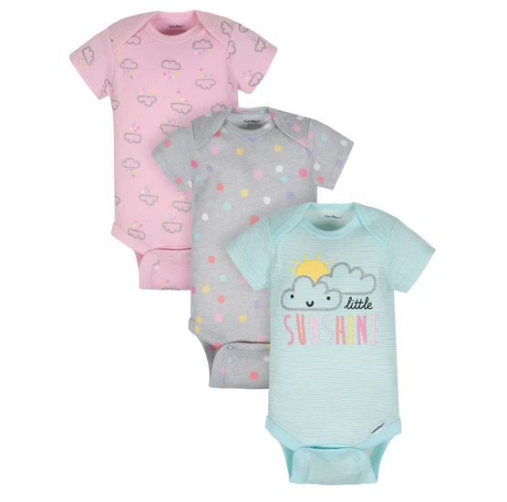 Gerber® Paquete de 3 bodies de manga corta con diseño de nubes, Talla 12M