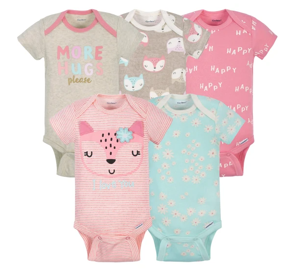 Pack de 5 Bodies de manga corta con diseño de Fox, Tallas 3M y 6M