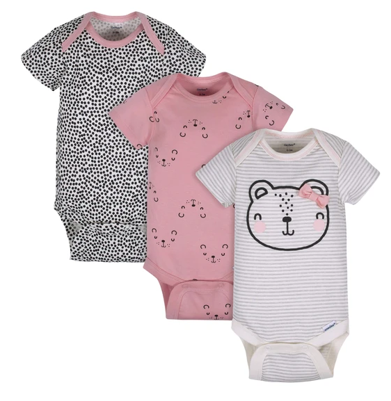 Paquete de 3 Bodies orgánicos manga corta con diseño de Osito, Talla 12M