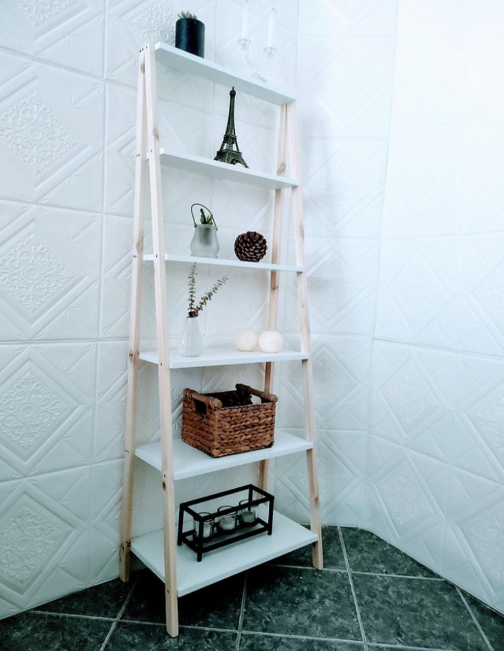 Estante escalera "Elegant" en pino y melamina