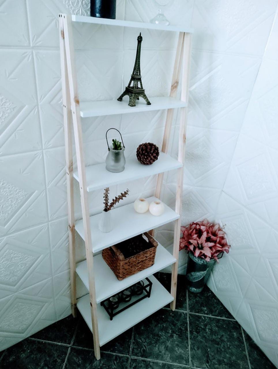 Estante escalera "Elegant" en pino y melamina