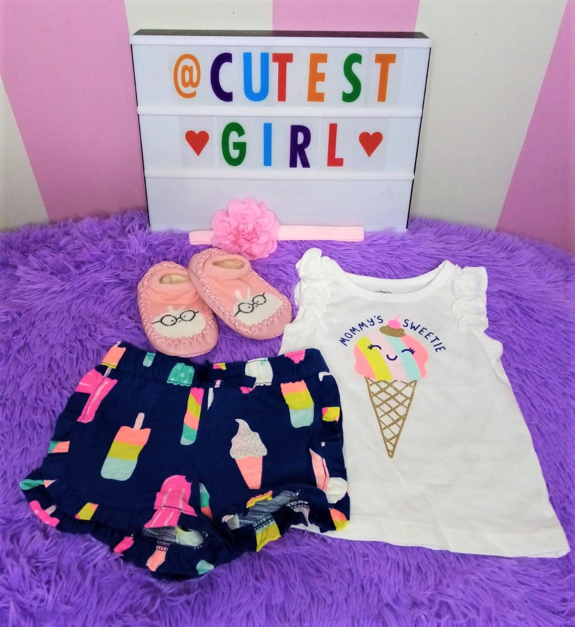 Juego de camiseta y falda pantalón "Ice Cream"de 2 piezas, Talla 6M.