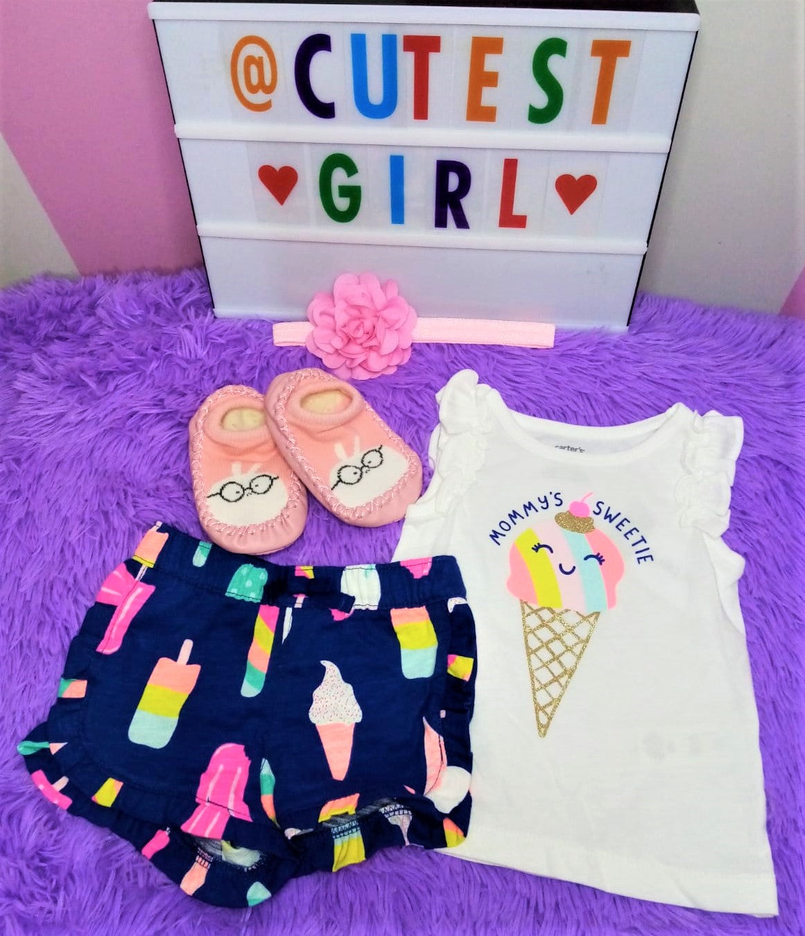 Juego de camiseta y falda pantalón "Ice Cream"de 2 piezas, Talla 6M.