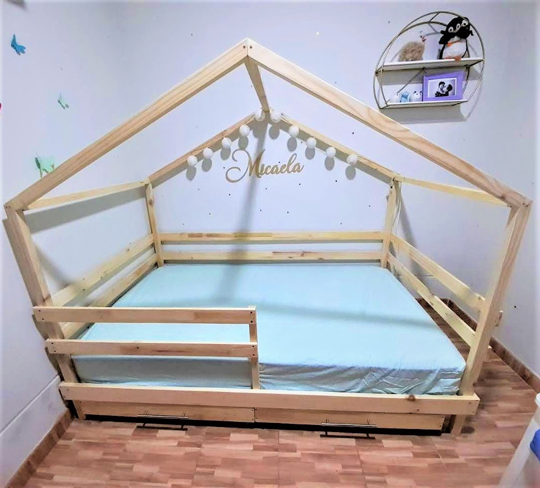 Cama Casa Montessori con Cajoneras Modelo Micaela | Camas Montessori Perú