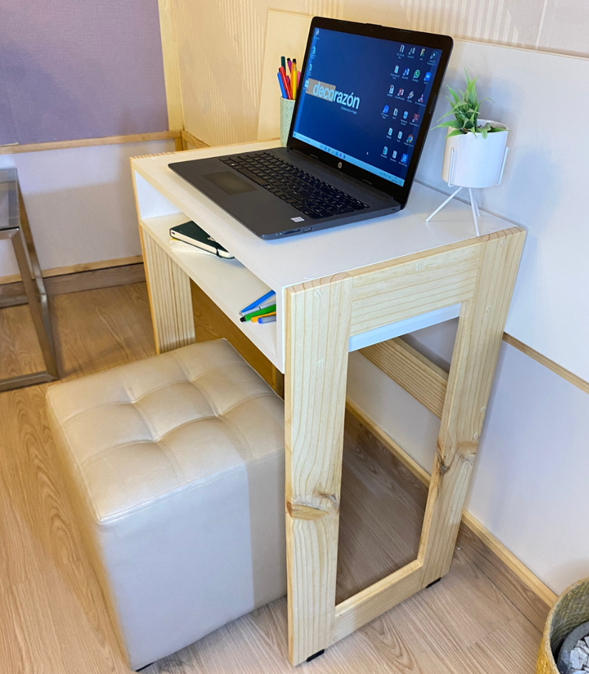Escritorio minimalista compacto de madera de pino con melamina modelo Mariana para espacios pequeños