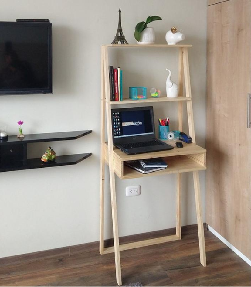 Escritorio minimalista de madera pino natural color claro para home office moderno