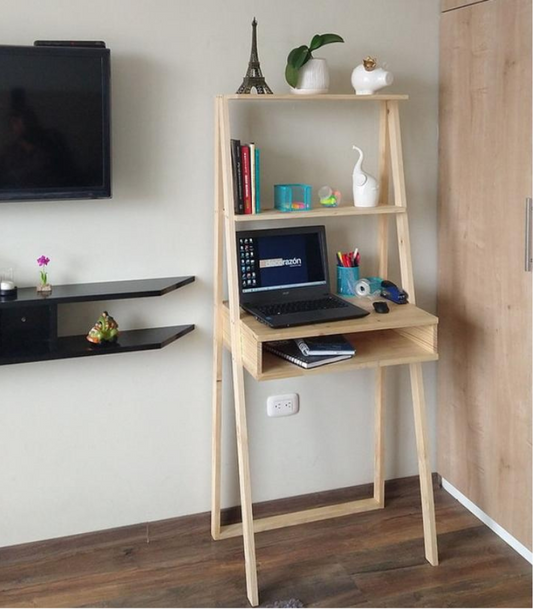 Escritorio minimalista de madera pino natural color claro para home office moderno