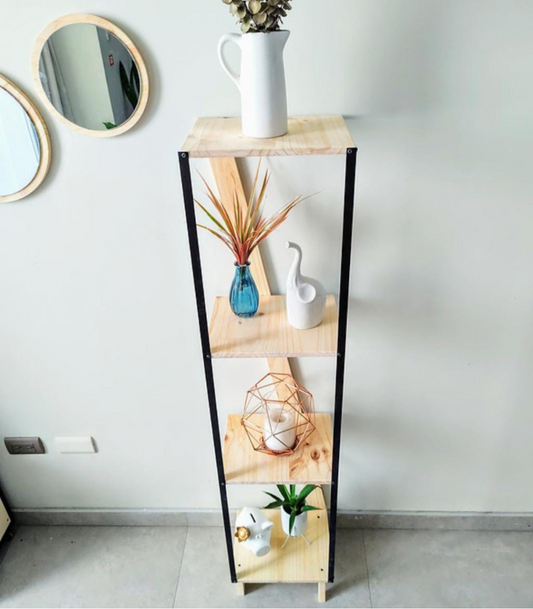 Estante Bianca de madera de pino y aluminio con diseño vertical moderno para organizar libros y decoración en espacios pequeños