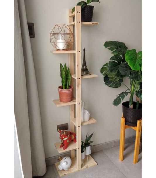 Estante decorativo Harmony de madera de pino con diseño repisado vertical para organizar libros, plantas y decoración