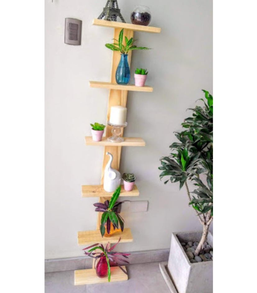 Estante repisado vertical de madera de pino, diseño delgado para organizar libros, plantas y decoración en espacios pequeños