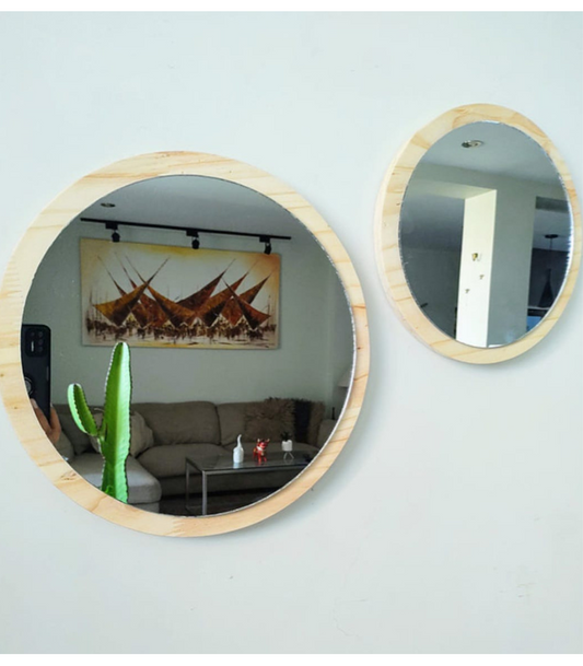 Kit de espejos minimalistas redondos de madera de pino para pared set decorativo moderno