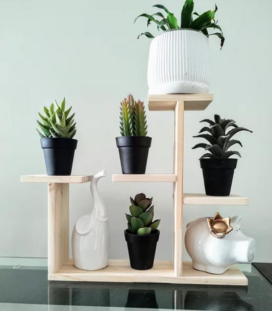 Mini porta macetas de madera de pino para plantas pequeñas como suculentas y cactus en espacios reducidos