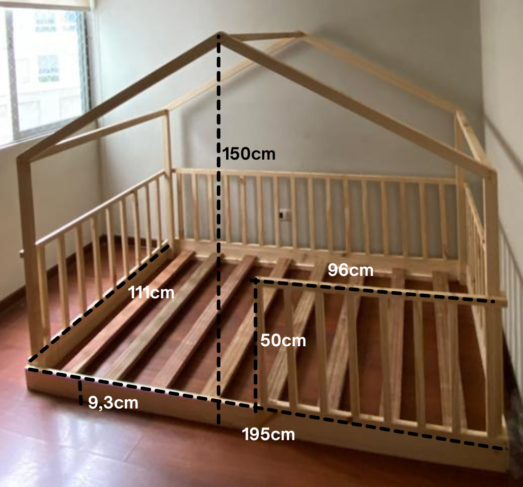 medidas camita Montessori Britany plaza y media en pino natural