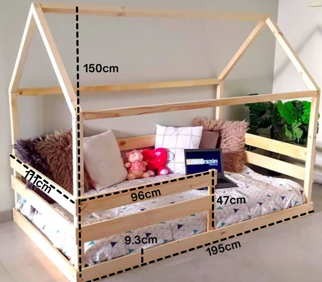 cama Montessori con barandas removibles para bebés y niños pequeños