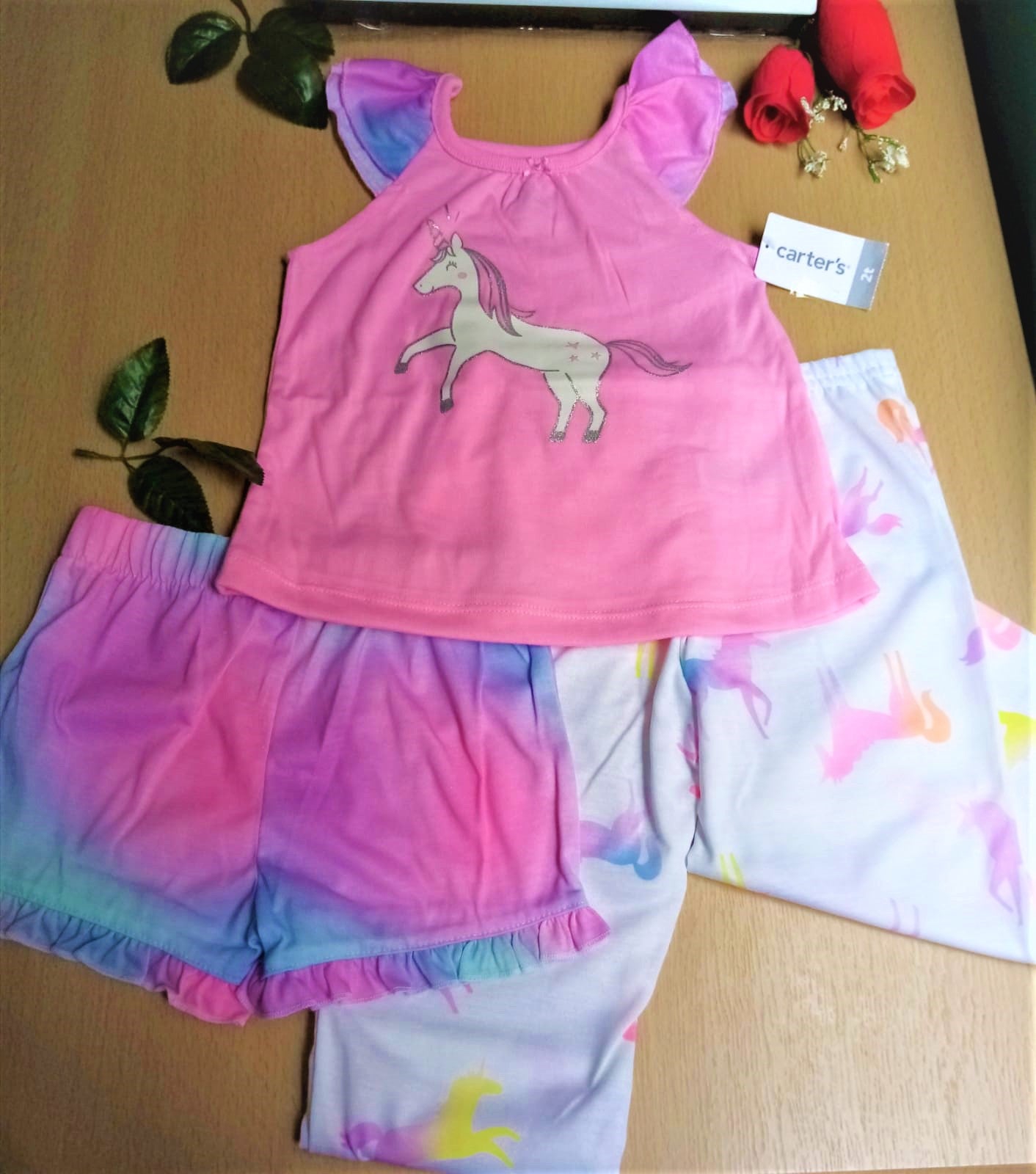 Pijamas holgados de 3 piezas "Unicornio", talla 2T.