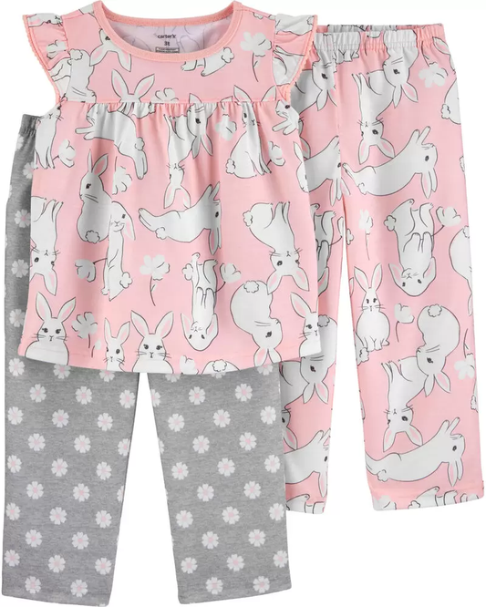 Pijama holgada de conejito, 3 piezas, Tallas 12M, 24M.