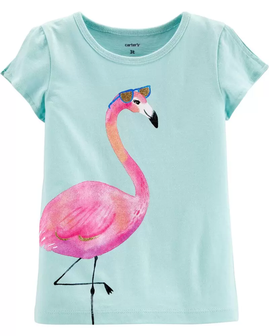 Polo de jersey con hombros descubiertos y flamingo, Talla 3T.