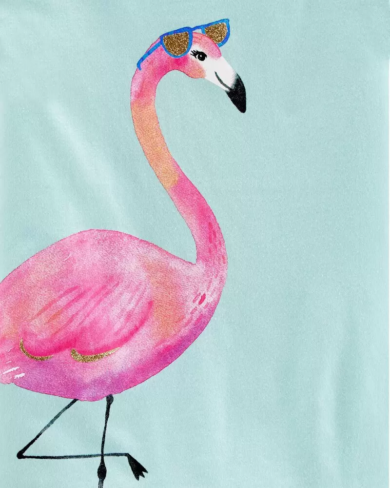 Polo de jersey con hombros descubiertos y flamingo, Talla 3T.