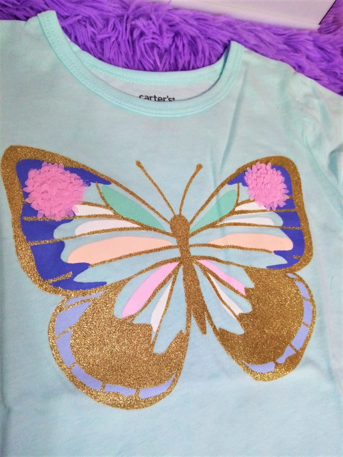 Camiseta de jersey de tulipán con mariposa brillante, Talla 3T.
