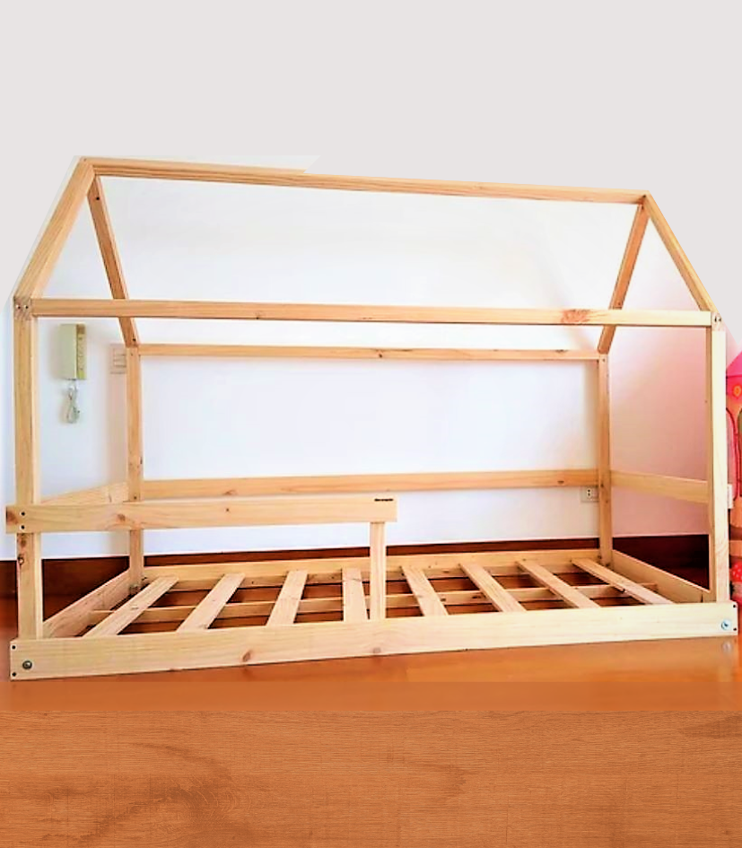 cama montessori casita con barandas